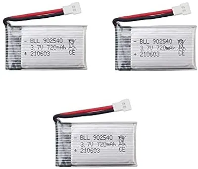 Immagine prodotto di Set di 3 batterie LiPo 720mAh 3.7V per droni RC | Compatibile con Syma X5, X5C, X5SC, X5SW, Cheerson CX-30W, Skytech M68, Wltoys F949 | Argento