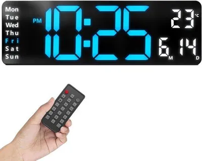 Obrázek produktu pro Digitální nástěnné hodiny XL modré/bílé, LED osvětlení, zobrazení teploty, tiché