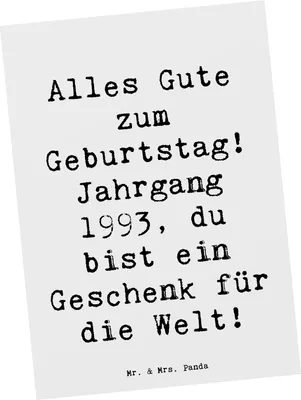 Produktbild von Mr. & Mrs. Panda Postkarte Spruch 1993 Geburtstag - Weiß - Geschenk, Postkarten, Glückwunsch, besondere Anlässe, feiern, Jubiläum, Ansichtskarten, Happy Birthday, Alter