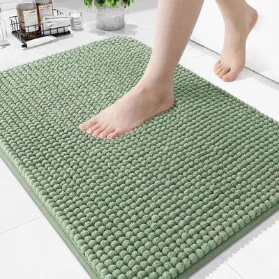 Produktbild von Badezimmerteppich Chenille 51×76 cm Grasgrün | Weich, Rutschfest, Saugfähig, Maschinenwaschbar