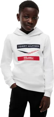 Productafbeelding van Tommy Hilfiger Kinderen Uni Hoodie, model TH X Cadillac F1 Chevron met print, wit