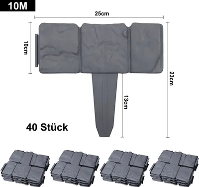 Image de ACXIN Bordure de pelouse plastique 10m Bordure de parterre aspect pierre Bordure de jardin Palissade Clôture de jardin Décoration de jardin 1 élément (L x H) : 25 cm x 23 cm Anthracite