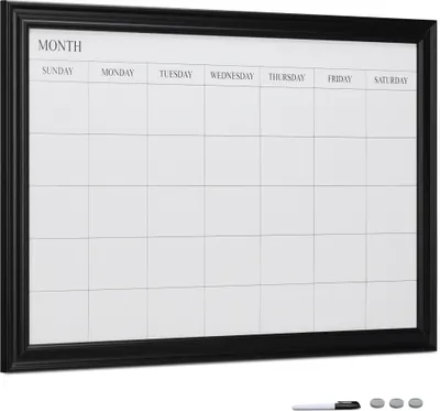 Produktbild von Navaris Magnetisches Whiteboard mit Rahmen - 90 x 60 cm magnetischer Wochenplaner - Tafel abwischbar mit Magneten Stifte - Magnettafel mit Kalender