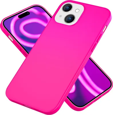 A bright pink phone case is shown diagonally on a white background, with another phone visible underneath.