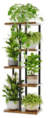 Produktbild von Pflanzenregal für drinnen und draußen, Metall-Pflanzenregal, 5 Ebenen, braun, Blumentopfregal für den Außenbereich, Dekoration für Wohnzimmer/Balkon (40x25x89cm)
