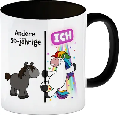 Produktbild von 50. Geburtstag Kaffeebecher Schwarz mit lustigem Spruch: Einhorn