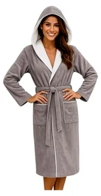 Produktbild von Bademantel Damen mit Kapuze 100% Baumwolle Frottee ® Morgenmantel Leonie