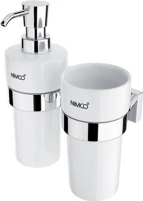 Produktbild von Nimco Keira - Seifenspender und Glas mit Halter, weiß Keramik / schwarz matt KE 2205831KN-26