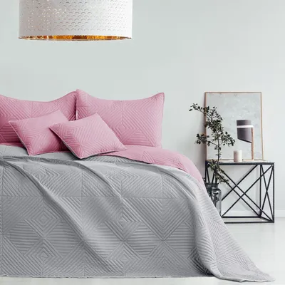 Produktbild von Bettüberwürf Tagesdecke zweiseitig Ultrasonic Steppung  170 x 210 cm - rosa-grau
