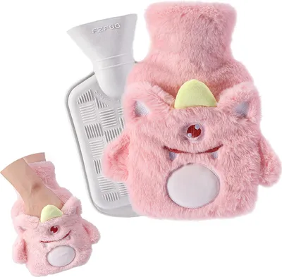 Produktbild von Kinderwärmflasche, süße Monster-Wärmflasche mit Handwärmerbezug, flauschige, abnehmbare und waschbare Wärmflasche, Premium-Wärmflasche,