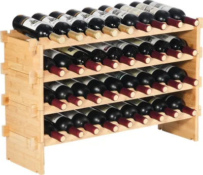 Obrázok produktu pre Stojan na víno na 36 fliaš - 4-poschodový stojan na fľaše - drevená vinotéka - štýlový stojan na fľaše - ideálny pre milovníkov vína