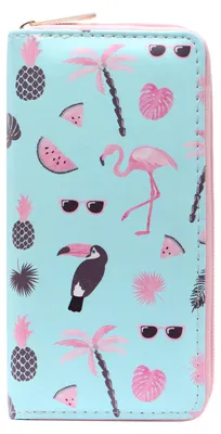 Produktbild von DonDon Damen Mädchen Geldbeutel Geldbörse - Flamingo und Früchte