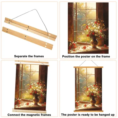 Immagine prodotto di Supporto magnetico da parete, in legno di teak, 50 cm, per poster fino a 50 x 100 cm