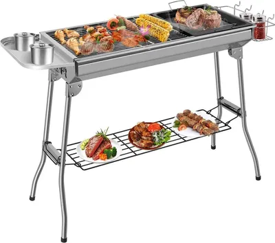 Immagine prodotto di Carbone per barbecue - Barbecue a carbone - Pieghevole - Acciaio inossidabile - 73 x 33 x 72 cm - Include accessori per barbecue