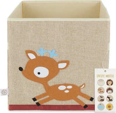 Produktbild von Bieco Aufbewahrungsbox Kinder | Reh Motiv ca. 36L faltbar | Süße Spielzeug Kiste für Kallax Regal | Aufbewahrungsbox 33x33x33 | Kallax Boxen für Spielzeug Aufbewahrung | Storage Box Kallax Korb