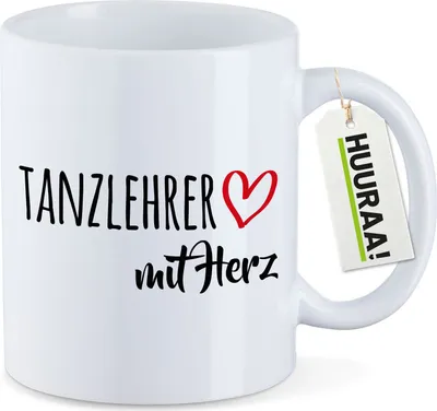Produktbild von Huuraa Kaffeetasse Tanzlehrer mit Herz 330ml Weiß Keramik Kaffeebecher Geschenkidee