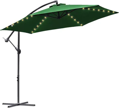 Image de Jiubiaz Parasol 350cm éclairage LED & manivelle - protection UV hydrofuge pliable - Parasol de marché - Vert