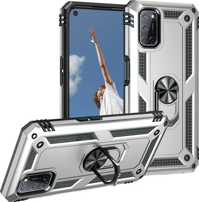 Produktbild von OPPO A52/A72/A92 4G Hülle, Dual Layer Militäre Fallschutz Schutzhülle mit Ringhalterung Ständer für OPPO A52/A72/A92 4G Silber