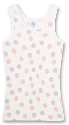 Immagine prodotto di Canottiera intima per bambine, colore bianco, motivo pois su tutta la superficie. Intimo di alta qualità per bambine