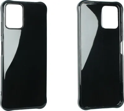 Two black phone cases shown from different angles against a white background.