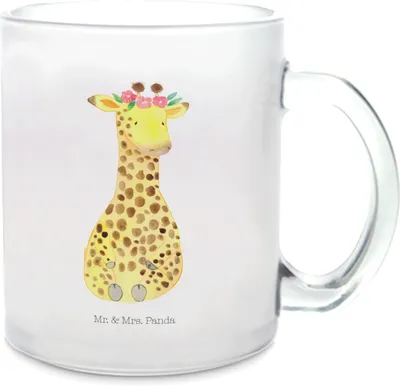 Produktbild von Mr. & Mrs. Panda Teetasse Giraffe Blumenkranz - Transparent - Geschenk, Abenteurer, Häferl, Freundin, Afrika, Selbstliebe, Teeglas, Trinkglas, Tee Tasse, Pott