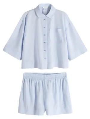 Produktbild von THE SET Damen Hemd und Shorts mit Leinen, 2-teiliges Set Blau 44