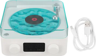 Image de Haut-parleur Bluetooth style tourne-disque avec veilleuse et indicateur de temps, 3 en 1, multifonctionnel, petit, stéréo, sans fil, blanc