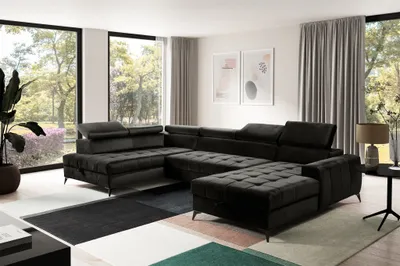 Produktbild von Wohnlandschaft Schlafsofa AGNESA Stoff Salvador Schwarz Ottomane Rechts