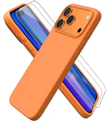 Image de Coque + 2 Verres Trempés pour iPhone 17 Pro, Protection Silicone Liquide Ultra Fine Antichoc - Orange