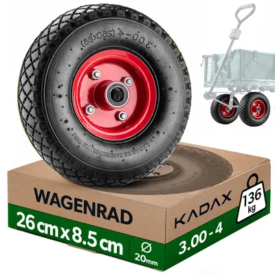 Produktbild von KADAX Schubkarrenrad 260 x 85 mm, Luftreifen 3.00-4 auf robuster Metallfelge, Ersatzrad mit Autoventil für Schubkarren, Schubkarre Rad mit 20 mm Achsb