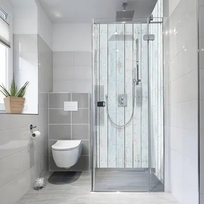 Produktbild von Duschrückwand-Folie mySpotti Fresh Wood Light Blue 100 x 255 cm