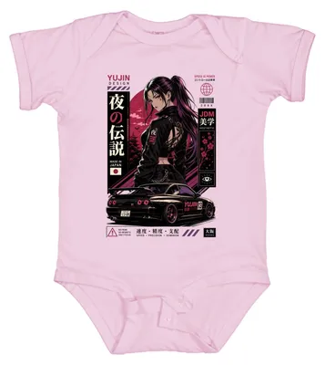 Zdjęcie produktu dla "Szybkość to potęga" - body dla dziewczynki w stylu anime, estetyka JDM, Japonia, streetwear z lat 2000, kolor różowy, rozmiar 0/3