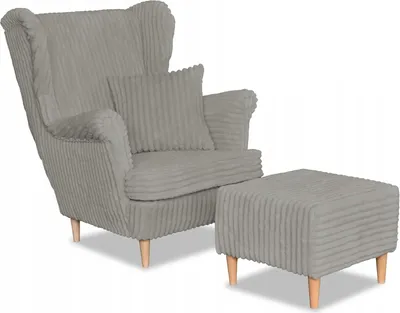 Produktbild von Family Meble Ohrensessel mit Hocker Rene Relaxsessel Skandinavisch Bequemer Cord Sessel Loungesessel Fernsehsessel Wohnzimmer Schlafzimmer (Estell 9)