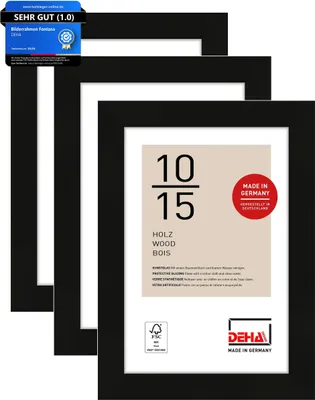 Produktbild von DEHA Design 3er SET Holz Portraitrahmen, Bilderrahmen Fontana, 10x15 cm, Schwarz
