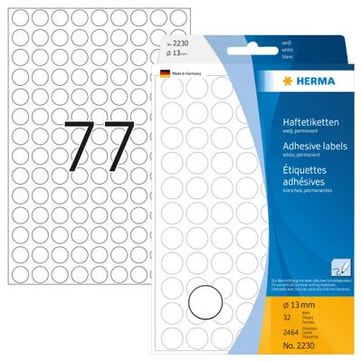 Produktbild von Vielzwecketiketten weiß Ø 13 mm rund Papier matt 2464 St.
