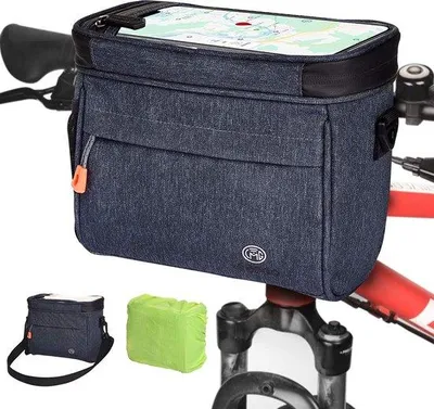 Immagine prodotto di Borsa da bici impermeabile da 4,2 l, zaino compatibile con touchscreen con supporto per bici, portabici con camera d'aria, supporto per ruota anteriore, supporto per manubrio, portabici, tasca a tracolla per smartphone in Bl