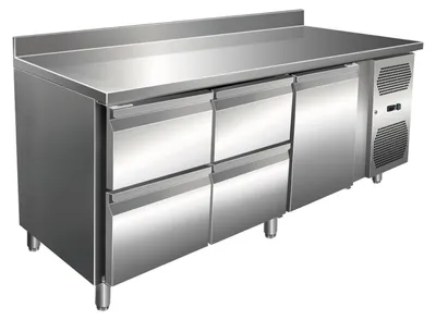 Produktbild von Gastro Kühltisch | Kühltheke Edelstahl | 464 Liter | 1 Tür / 4 Schubladen | Aufkantung | -2 bis +8°C