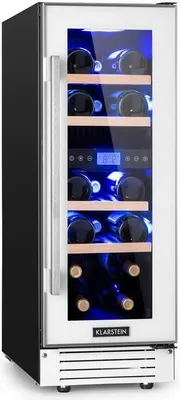 Produktbild von Klarstein Weinkühlschrank 2 Zonen, 53L Getränkekühlschrank, Kleiner Einbau-Weinschrank Schmal, Wein-Kühlschrank mit Glastür, Indoor/Outdoor Flaschenkühlschrank, Wine Fridge für 17 Flaschen