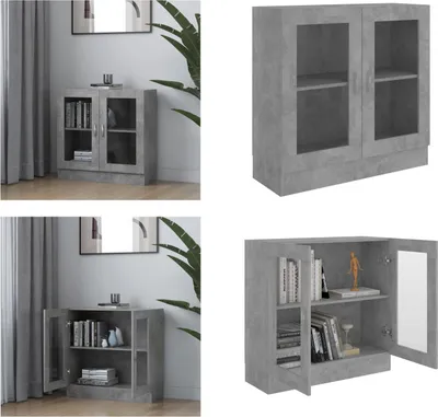 Produktbild von vidaXL Vitrinenschrank Betongrau 82,5x30,5x80 cm Holzwerkstoff - Vitrinenschrank - Vitrinenschränke - Bücherschrank - Bücherschränke