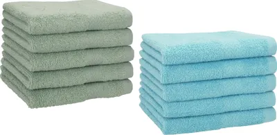 Produktbild von Betz 10 Stück Gästetücher 30x50 cm PREMIUM 100% Baumwolle Set Farbe: heugrün und ocean