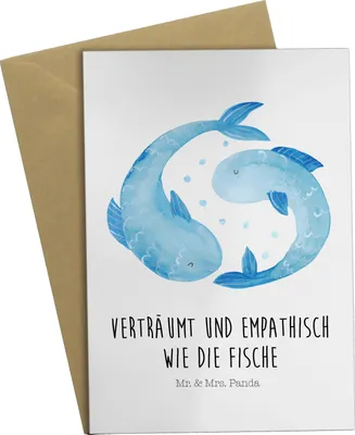 Produktbild von Mr. & Mrs. Panda Grußkarte Sternzeichen Fische - Weiß - Geschenk, glückwunschkarten, Grußkarten, weihnachtskarten, Fisch, Sternbild, Geburtstag Februar, März, osterkarte
