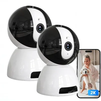 Produktbild von 2K Überwachungskamera Innen 360° Indoor Hundekamera Babyphone Automatische Verfolgung 2-Wege-Audio Bewegungserkennung Nachtsicht 2PC