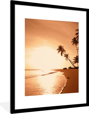 Produktbild von MuchoWow® Gerahmtes Poster Sonnenuntergang - Tropisch - Palme - Strand - Meer 60x80 cm - Poster mit Schwarzem Bilderrahmen Wandposter Rahmen Foto Bilder - Wohnzimmer - Dekorationen - Prämie