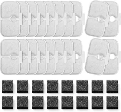Image de 40 filtres pour fontaine à eau pour chat - PLWF005, PLWF115, PLWF105 Filtres de rechange pour fontaine à eau pour chat - 20 filtres et 20 éponges