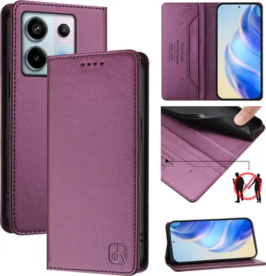 Produktbild von Lederhülle für Xiaomi Redmi Note 13 Pro 5G/Poco X6 5G Hülle Flip Brieftasche Kartenfächern Ständer Schutzhülle Lila
