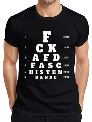 Productafbeelding van F*CK AFD, FASCISTENBANDE. Brilwinkel. Sarcasme. Heren T-shirt, zwart, maat M