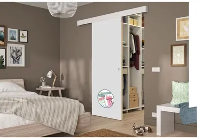 Image de OPTIMAL Kit porte coulissanteReproduction blanc - rail 2 amortisseurs + cache-rail blanc - 204 x 73 cm