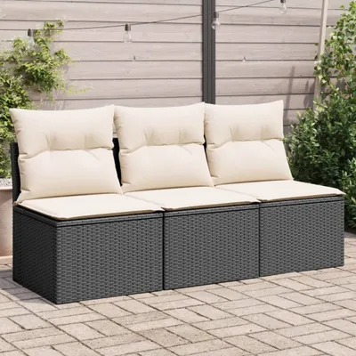 Produktbild von CLORIS Gartensofa mit Kissen 3-Sitzer Schwarz Poly Rattan - Gartensofas LL0000256444
