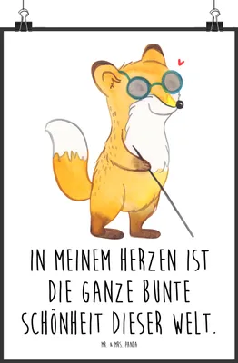 Produktbild von Mr. & Mrs. Panda Bild Fuchs Blindheit DIN A2 - Weiß - Geschenk, wanddeko, drucke, Plakat, Wandbild, Erblindung, Wanddekoration