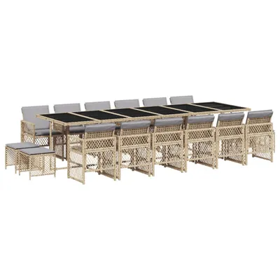 Produktbild von 17-tlg. Garten-Essgruppe mit Kissen Beige Poly Rattan